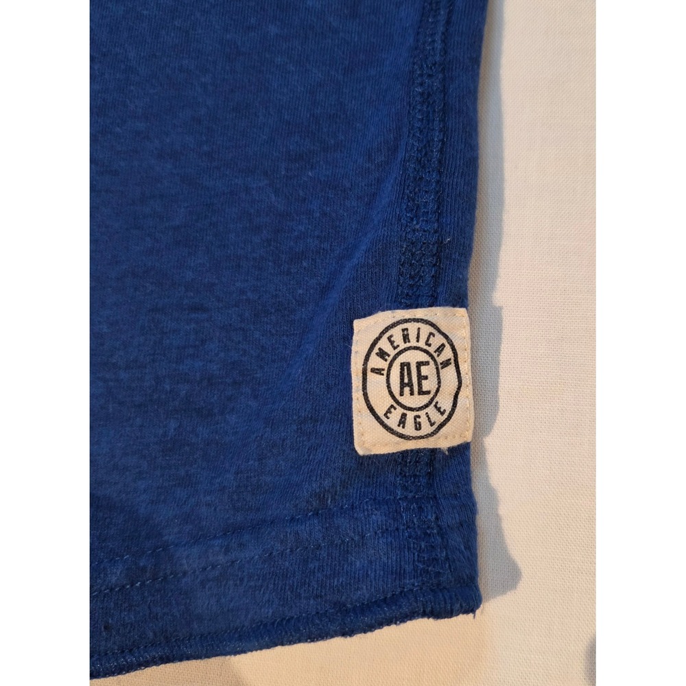 American Eagle Flex T-Shirt Mens Small Blue Maroon Stripe Classic Fit Crewneck - Picture 5 of 6